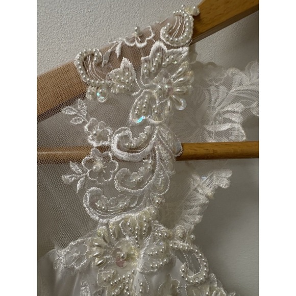 Vtg San Martin Wedding Dress Long Sleeve Train Lace Embroidered Tulle Sz 6/8 - Picture 3 of 16